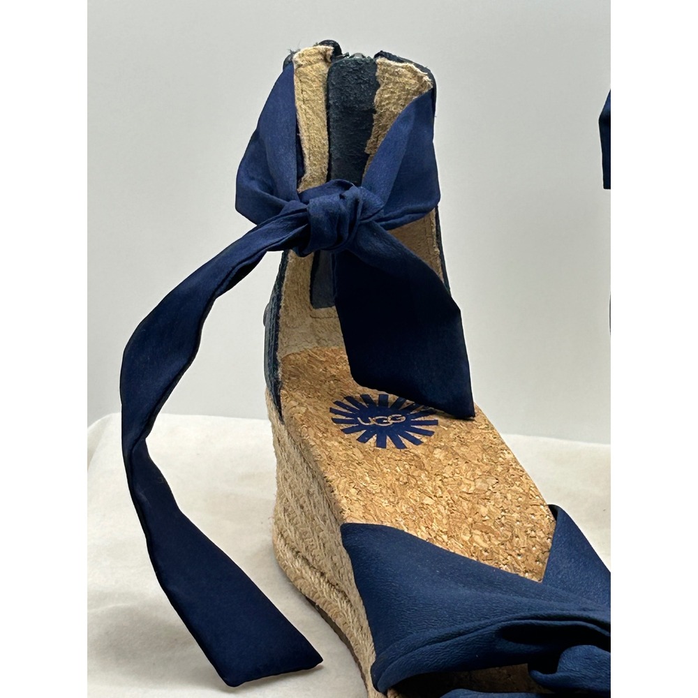 UGG Navy Blue Espadrille Wedge Sandals Ankle Tie Zipper 1011181 Womens 7.5 - Picture 9 of 11
